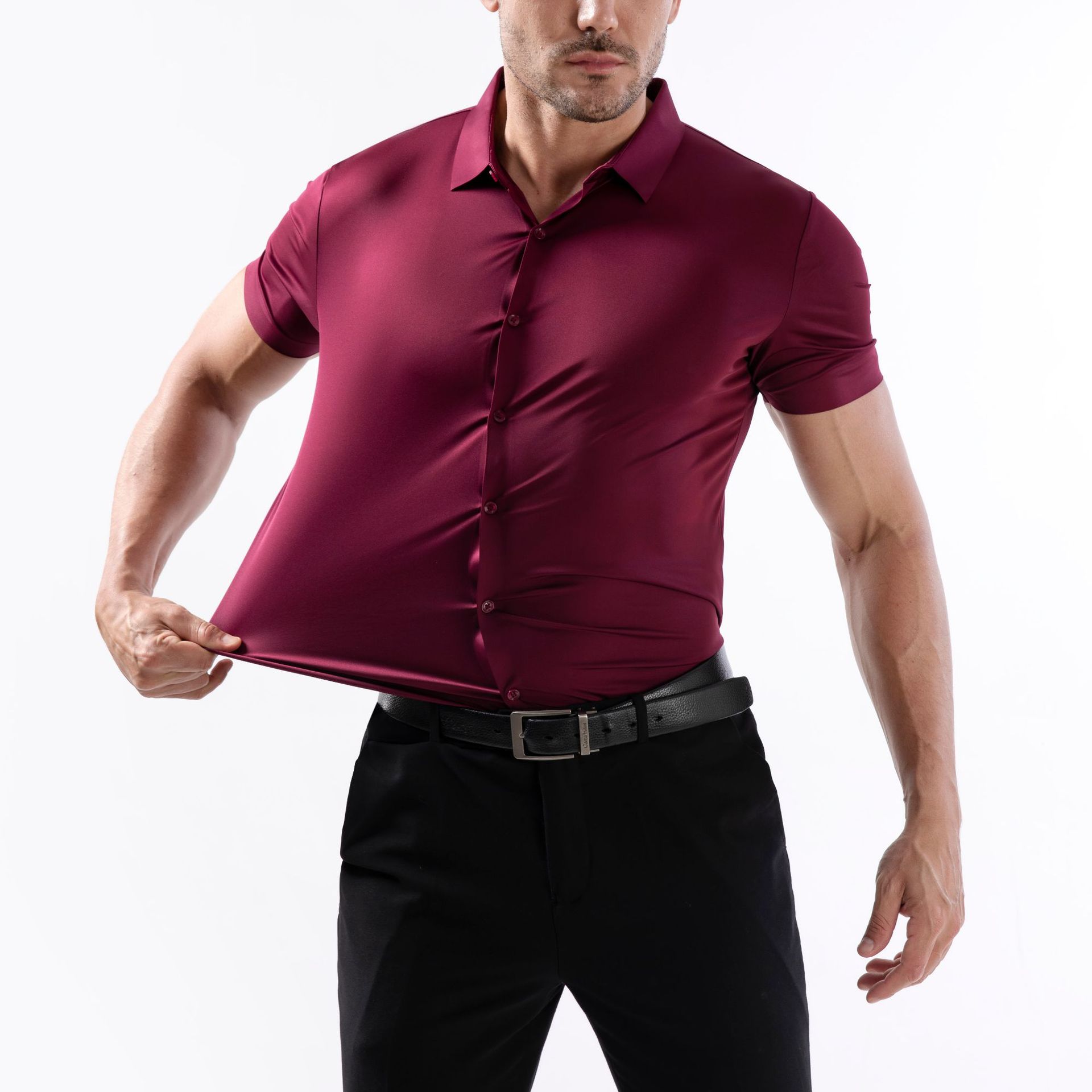 Camisa Slim Fit Elástica Hombre Manga Corta | FASIO